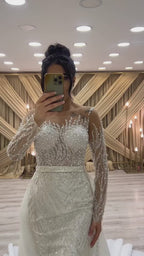 G21-130A - Vestido de novia princesa de encaje marfil suave con pedrería