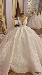 G21-082 Marfil Vestido princesa Encaje Vestido de novia con cola catedral