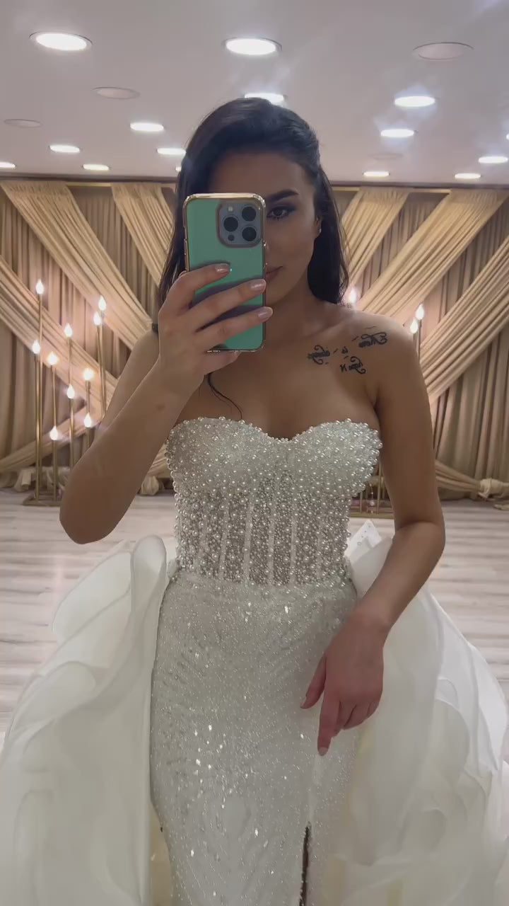 G21-114A - Vestido de novia princesa de encaje marfil suave con pedrería