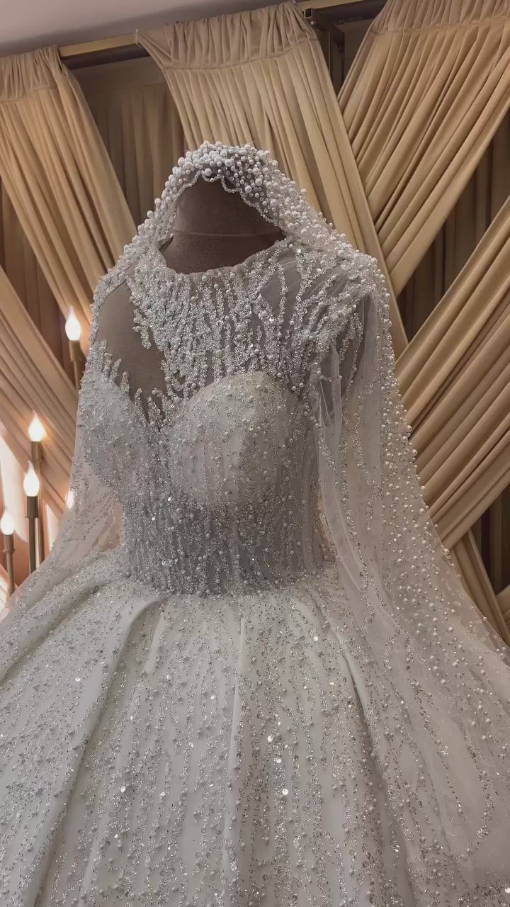 G21-097A - Vestido de novia princesa de encaje marfil suave con pedrería