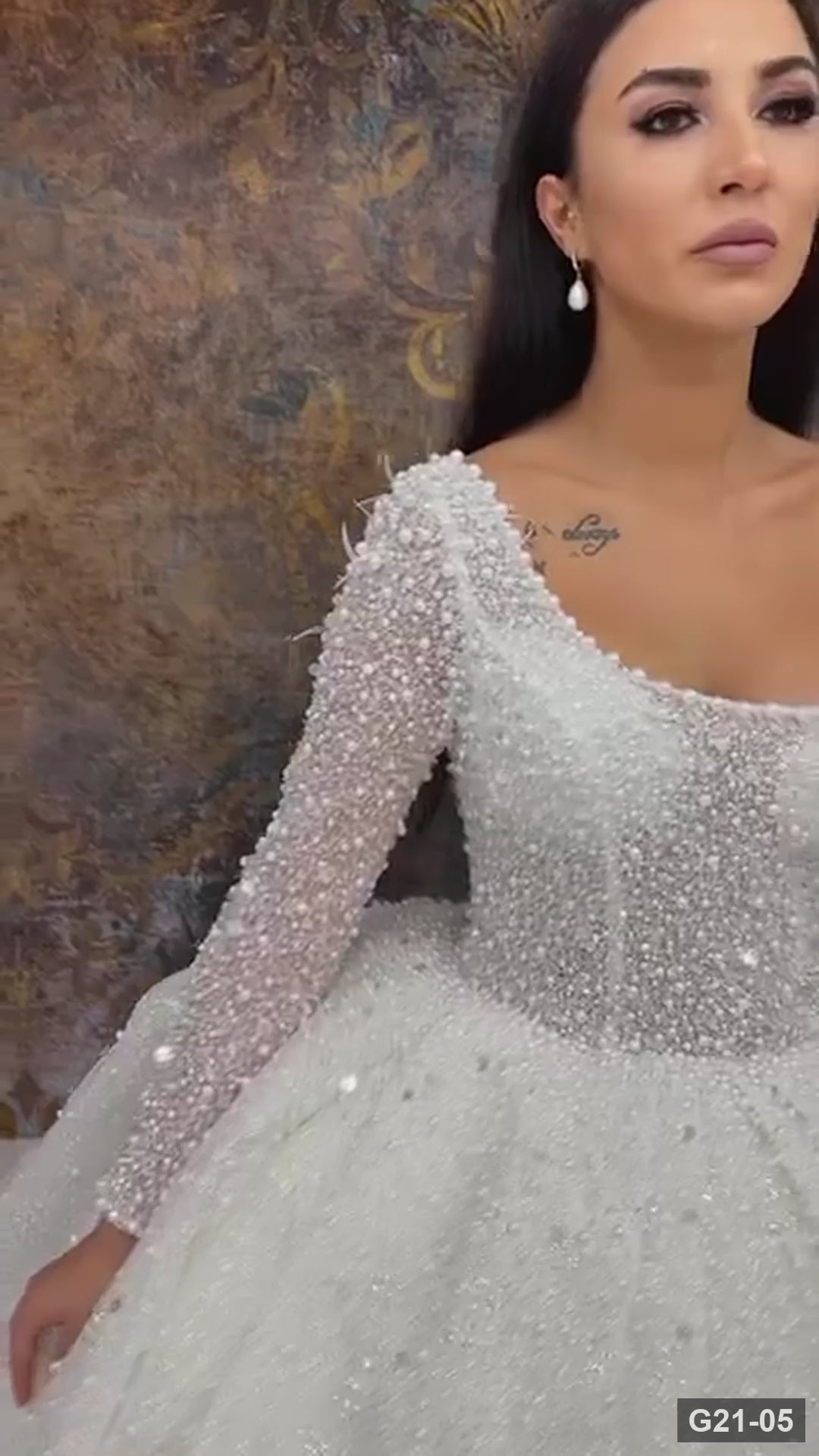 G21-005 Marfil Vestido princesa Encaje Vestido de novia con hombros descubiertos con cola capilla