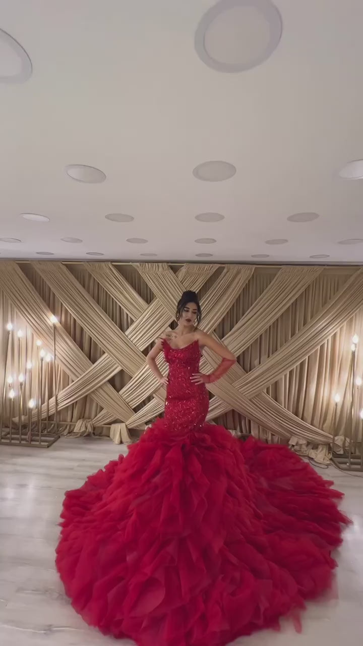 G21-132A - Vestido de novia princesa elegante carmesí