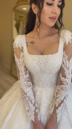 G21-104A - Vestido de novia princesa de encaje marfil con pedrería
