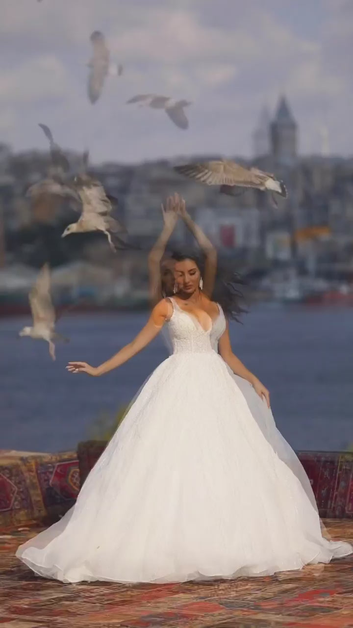G21-141A - Vestido de novia princesa adornado marfil