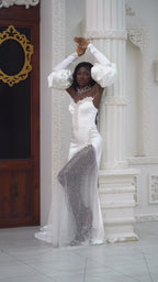 G21-066A - Vestido de novia princesa marfil con cristales y pedrería