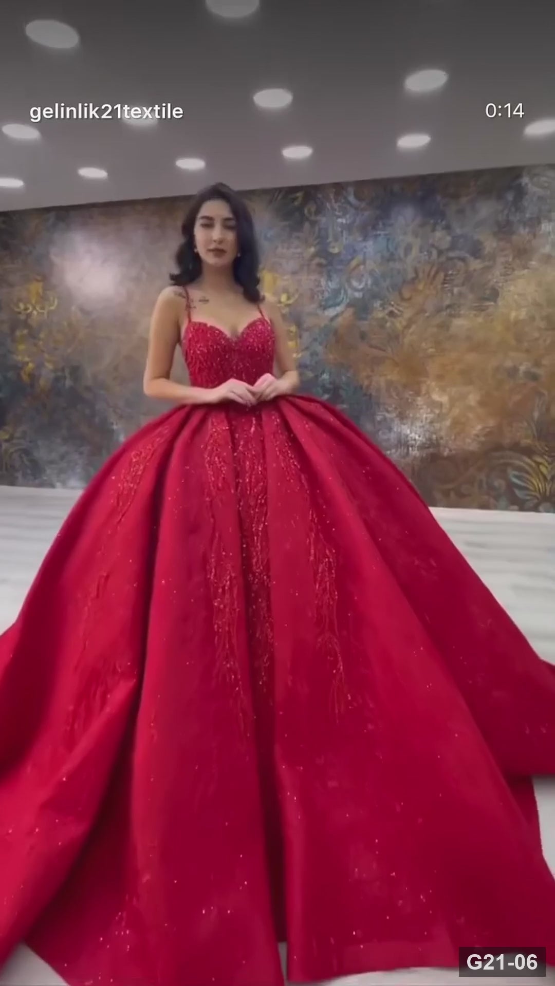 G21-006 Rojo carmesí Vestido de compromiso princesa de tul