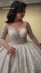 G21-073 Vestido de novia princesa de encaje marfil con cola capilla