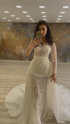 G21-149A - Vestido de novia princesa de encaje color champán