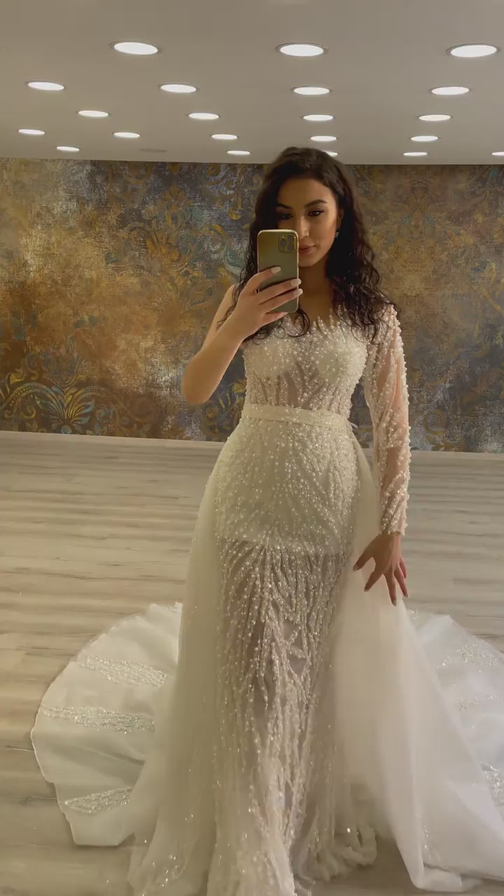 G21-149A - Vestido de novia princesa de encaje color champán