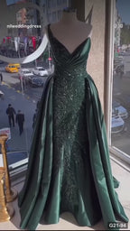 G21-094 Verde esmeralda Vestido de compromiso recto de encaje
