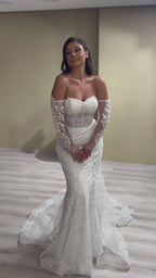 G21-088A - Vestido de novia princesa de encaje marfil suave con pedrería